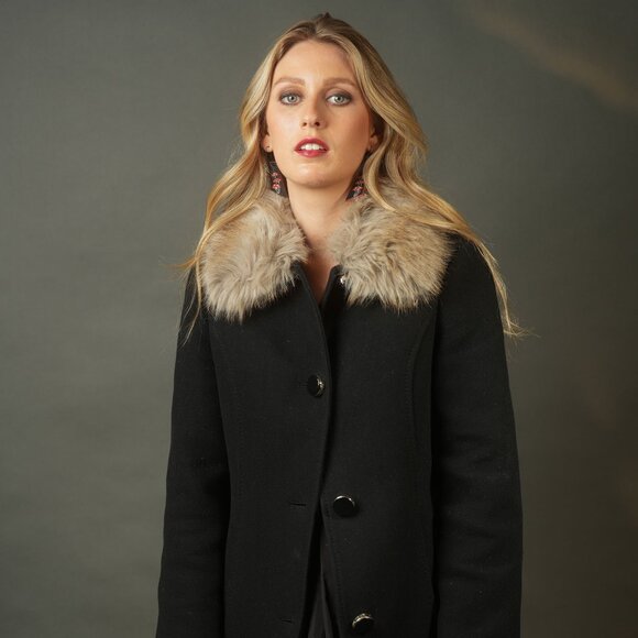 Kate Spade Wool Blend Peacoat with Detachable Faux Fur Collar, Size S - Picture 1 of 10